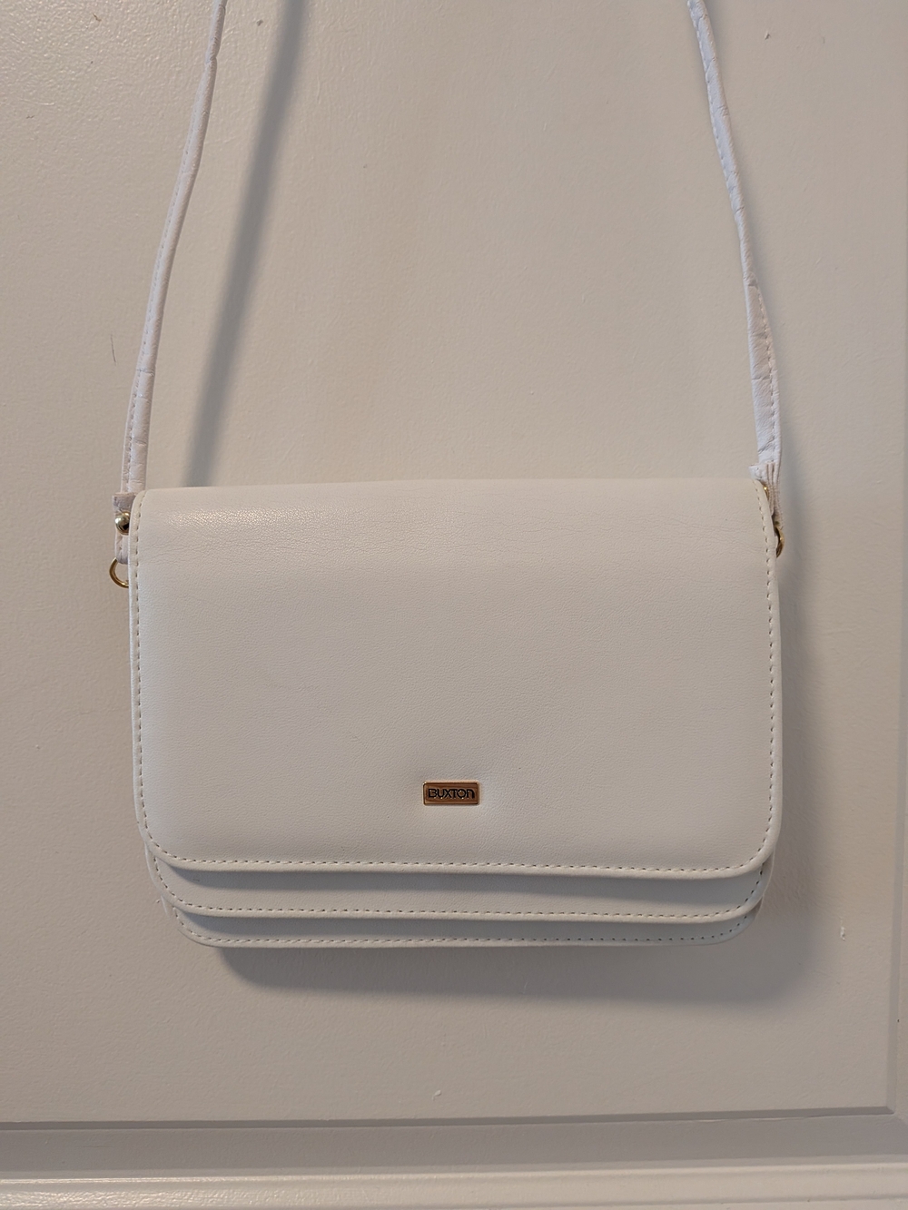 Buxton White Leather-Look Shoulder Bag with Gold Hardware